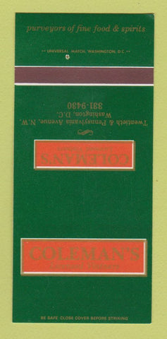 Matchbook Cover - Coleman's Restaurant Washington DC 30 Strk SAMPLE