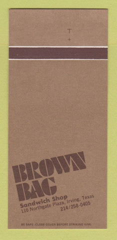 Matchbook Cover - Brown Bag Sandwich Shop Irving TX 30 Strk SAMPLE