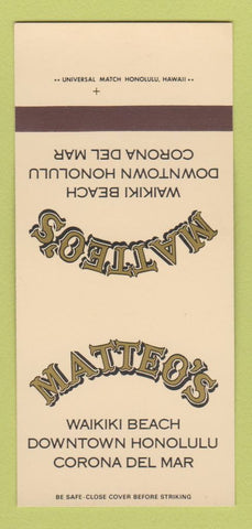 Matchbook Cover - Matteo's Waikiki Honolulu Corona Del Mar CA 30 Strk SAMPLE
