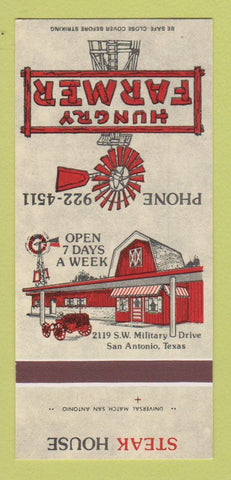 Matchbook Cover - Hungry Farmer Steak House San Antonio TX 30 Strk SAMPLE
