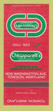 Matchbook Cover - Charlie Chiapparelli's Restaurant Towson MD 30 Strk SAMPLE