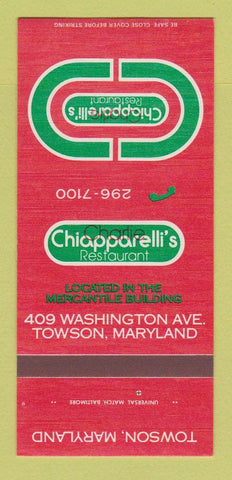 Matchbook Cover - Charlie Chiapparelli's Restaurant Towson MD 30 Strk SAMPLE