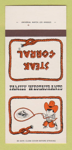Matchbook Cover - Steak Corral Pasadena Santa Ana Whittier CA 30 Strk SAMPLE