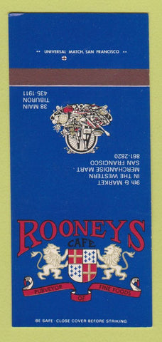 Matchbook Cover - Rooneys Restaurant San Francisco Tiburon CA 30 Strk SAMPLE