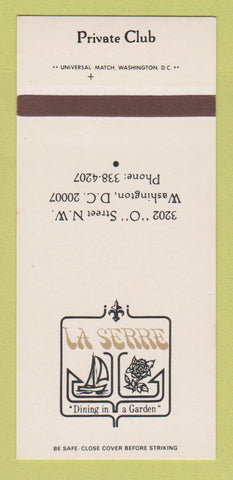 Matchbook Cover - La Serre Restaurant Washington DC 30 Strk SAMPLE
