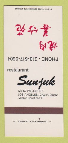 Matchbook Cover - Restaurant Sunjuk Los Angeles CA 30 Strk SAMPLE