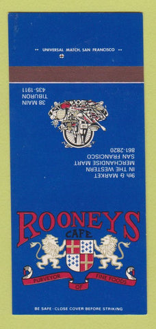 Matchbook Cover - Rooneys Restaurant San Francisco Tiburon CA 30 Strk SAMPLE