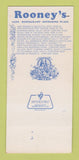 Matchbook Cover - Rooneys Restaurant San Francisco Tiburon CA 30 Strk SAMPLE