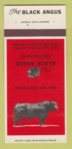 Matchbook Cover - Black Angus Restaurant Virginia Beach VA 30 Strk SAMPLE