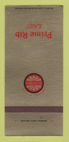 Matchbook Cover - Krego's Prime Rib East Portland Salem OR 30 Strk SAMPLE