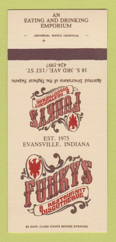 Matchbook Cover - Funky's Restaurant Disco Evansville IN 30 Strk SAMPLE