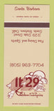 Matchbook Cover - 11:29 Restaurant Santa Barbara CA 30 Strk SAMPLE