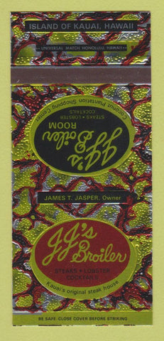 Matchbook Cover - JJ's Broiler Restaurant Kauai Hawaii 30 Strk SAMPLE
