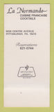 Matchbook Cover - La Normande French Restaurant Pittsburgh PA 30 Strk SAMPLE