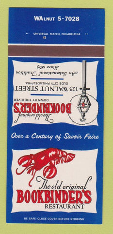 Matchbook Cover - Bookbinders Restaurant Philadelphia PA 30 Strk SAMPLE