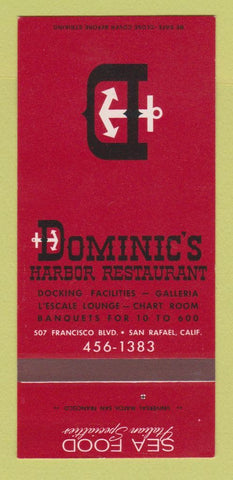 Matchbook Cover - Dominic's Harbor Restaurant San Rafael CA 30 Strk SAMPLE
