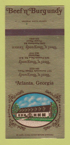 Matchbook Cover - Beef n Burgundy Atlanta GA 30 Strk SAMPLE