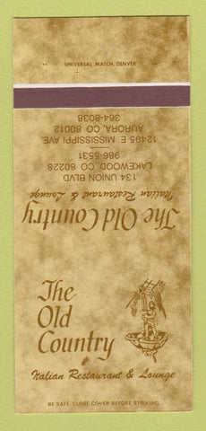 Matchbook Cover - Old Country Italian Aurora Lakewood Colorado 30 Strk SAMPLE