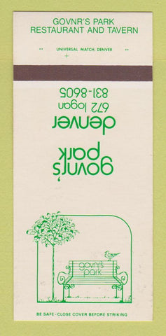 Matchbook Cover - Govnr's Park Denver Colorado  30 Strk SAMPLE
