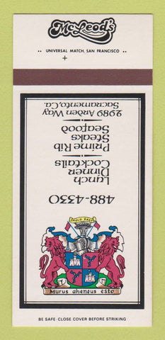 Matchbook Cover - McLeod's Restaurant Sacramento CA 30 Strk SAMPLE