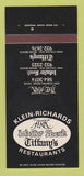 Matchbook Cover - Klein Richards Restaurants Miami Beach FL Davie 30 Strk SAMPLE