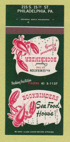 Matchbook Cover - Bookbinders Restaurant Philadelphia PA 30 Strk SAMPLE