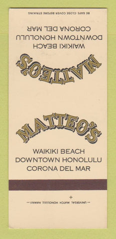 Matchbook Cover - Matteo's Waikiki Honolulu Corona Del Mar CA 30 Strk SAMPLE
