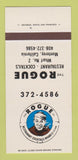 Matchbook Cover - Rogue Restaurant Monterey CA 30 Strk SAMPLE