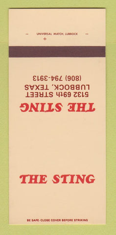 Matchbook Cover - The Sting Lubbock TX 30 Strk SAMPLE