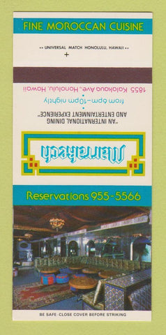 Matchbook Cover - Marrakech Restaurant Honolulu Hawaii 30 Strk SAMPLE