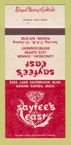 Matchbook Cover - Sayfee's East Restaurant Grand Rapids MI 30 Strk SAMPLE