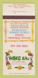 Matchbook Cover - Wong Kai Restaurant Miami FL Chinese 30 Strk SAMPLE