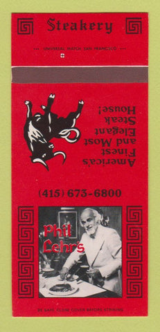 Matchbook Cover - Phil Lehr's Steak House San Francisco CA Hilton 30 Strk SAMPLE