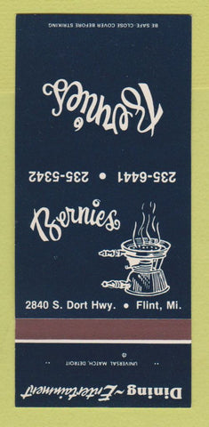 Matchbook Cover - Bernies Restaurant Flint MI 30 Strk SAMPLE