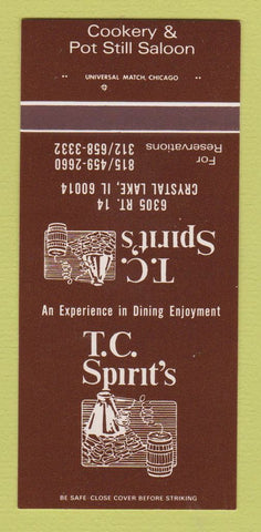Matchbook Cover - TC Spirit's Restuarant Crystal Lake IL 30 Strk SAMPLE
