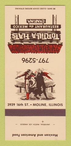Matchbook Cover - Tortilla Flats Mexican Restaurant Moline IL 30 Strk SAMPLE