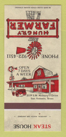 Matchbook Cover - Hungry Farmer Steak House San Antonio TX 30 Strk SAMPLE