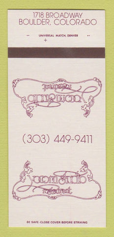 Matchbook Cover - Yocom Studio Restaurant Boulder Colorado 30 Strk SAMPLE