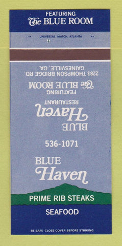 Matchbook Cover - Blue Haven Restaurant Gainesville GA 30 Strk SAMPLE