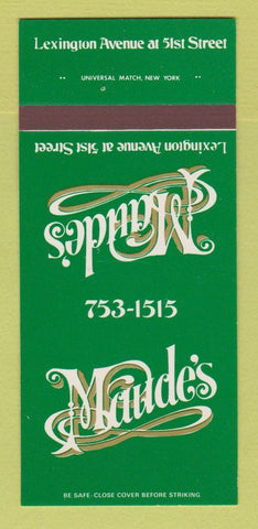 Matchbook Cover - Maude's Restaurant New York City 30 Strk SAMPLE