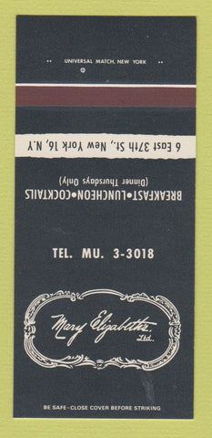 Matchbook Cover - Mary Elizabeth's Restaurant New York City 30 Strk SAMPLE