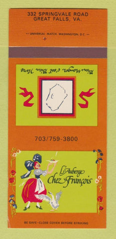 Matchbook Cover - L'Auberge Chez Francois Great Falls VA 30 Strk SAMPLE