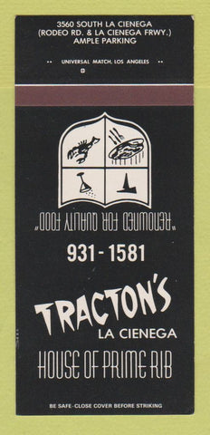 Matchbook Cover - Tracton's House of Prime Rib Los Angeles CA 30 Strk SAMPLE