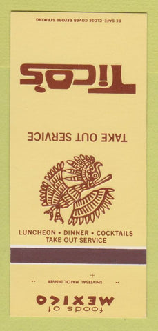 Matchbook Cover Tico's Mexican Restaurant Boulder Denver Colorado 30 Strk SAMPLE