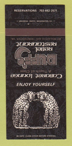 Matchbook Cover - Duff's Rebel Restaurant Winchester VA 30 Strk SAMPLE