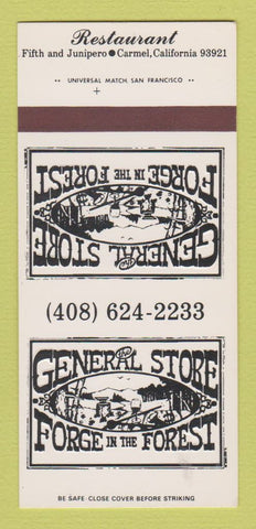 Matchbook Cover - General Store Forge in the Forest Carmel CA 30 Strk SAMPLE
