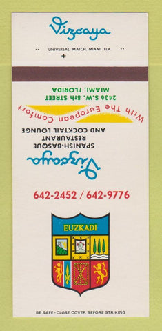 Matchbook Cover - Vizcaya Spanish Restaurant Miami FL 30 Strk SAMPLE