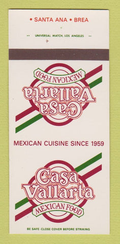 Matchbook Cover - Casa Vallarta Mexican Food Santa Ana Brea CA 30 Strk SAMPLE