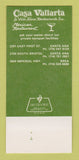 Matchbook Cover - Casa Vallarta Mexican Food Santa Ana Brea CA 30 Strk SAMPLE