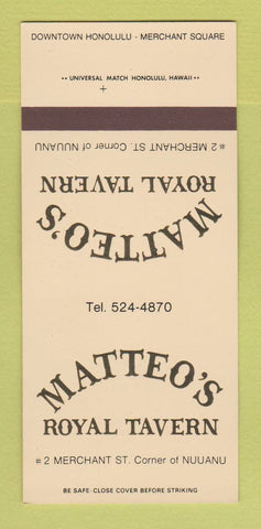 Matchbook Cover - Matteo's Royal Tavern Honolulu Hawaii 30 Strk SAMPLE